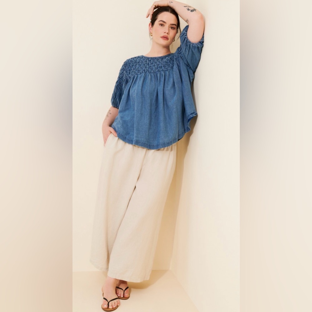 Smocked Blue Women's Peasant Top - Picture 6 of 9